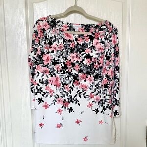 Charter Club Black and Pink 3/4 Sleeve Relaxed Blouse